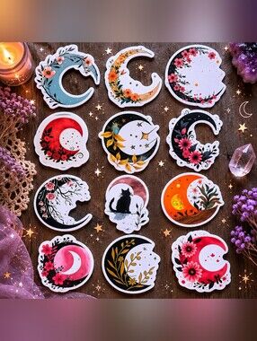 3/$15 Floral Moon & Crescent Celestial Sticker Set New